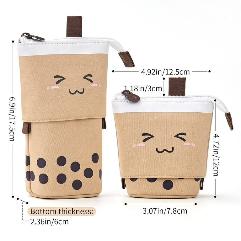 Cute Boba Tea Pencil Case Standing Pen Holder - Brown  Telescopic Design,  Multi-Functional Organizer for Girls, Students, and Women 