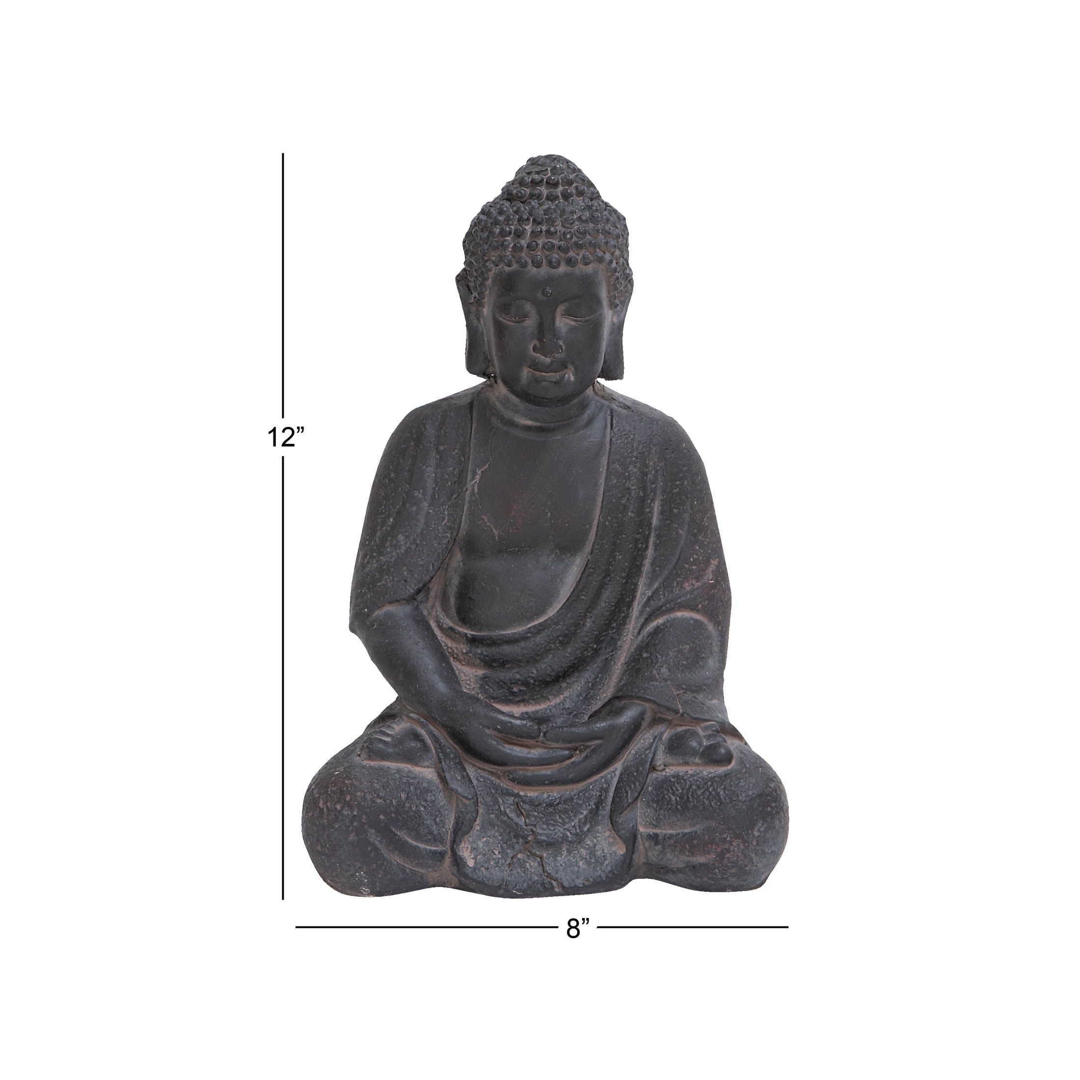 8" x 12" Dark Gray Ceramic Meditating Buddha Sculpture with Engraved Carvings and Relief Detailing, by CosmoLiving by Cosmopolitan