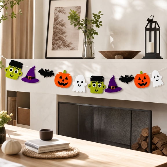 Hometravel Halloween Garland Pumpkin Ghost Witch Hat Bunting, Felt Hanging Flag Decor for Home, Fireplace, Wall, Halloween Party Celebration Display