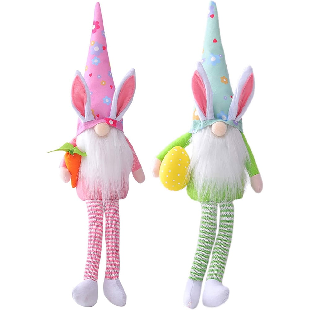Kepooman 2 Pcs Kids 13" Long Striped Leg Faceless Rabbit Doll for Desk Table Decor Gifts, Green + Pink