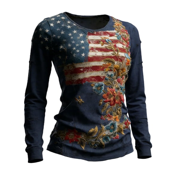MEICHEN Women's Casual Long Sleeved Sweatshirt Celebrates 250th Anniversary Shirts American Flag Print Patriotic Pullover Top