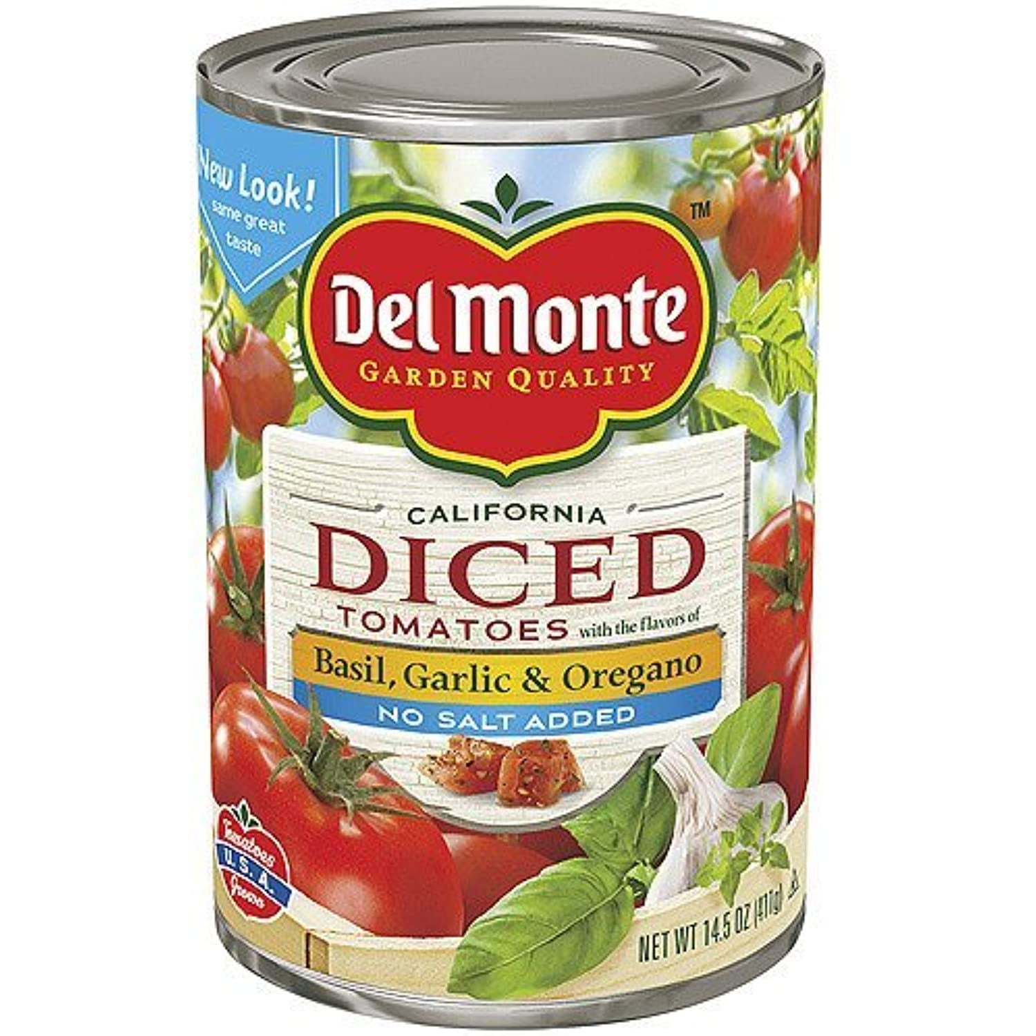Del Monte, Diced, Tomatoes With Basil, Garlic & Oregano, No Salt Added