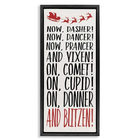 Stupell Industries Eclectic Holiday Reindeer Names Black Floating Frame Canvas Art, 11 x 25, by Dogwood Portfolio