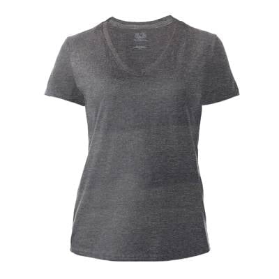 Playera Fruit Of The Loom para Mujer, Cuello V Manga Corta Gris Obscuro Jaspe Talla EG