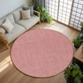 thumbnail image 3 of Peach Pink 7ft Round Rug, Farmhouse Burlap Solid Pink Color Modern Linen Texture Non-Skid Rubber Backing Large Area Rugs - Living Room Bedroom Home Office, Indoor Floor Mat Carpets Washable Rug, 3 of 9