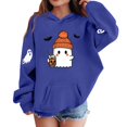 thumbnail image 3 of NEBWOAK Boys Girls Halloween Ghost Print Hoodie with Kangaroo Pocket Long Sleeve Fall Outfit Blue,Size 11-12T, 3 of 4
