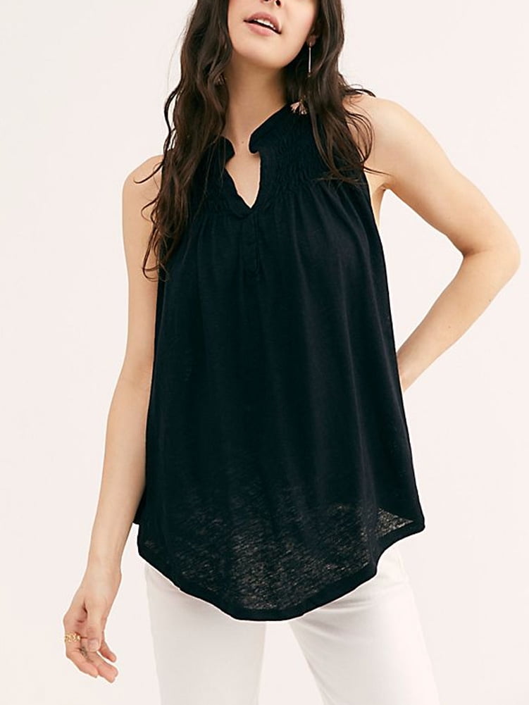 NEW Womens Knit Tank Top Large Ladies Cotton Summer Sleeveless Shirt Black 