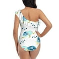 thumbnail image 5 of Sikiie Sea Turtle Print Women One Piece Swimsuits Tummy Control One Shoulder Bathing Suits Ruffle Swimwear, From S to XXL-Large, 5 of 6