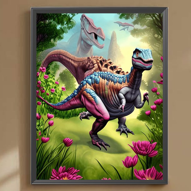 Cuadros Decorativos 5D bricolaje taladro redondo completo diamante pintura dinosaurio kit decoración del hogar artesanía (2) Wdftyju embutido en tela