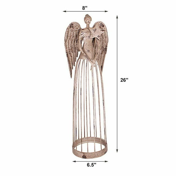 26''H Garden Angel Metal Yard Stake Antiqued Sculpture Lawn Statue Decor