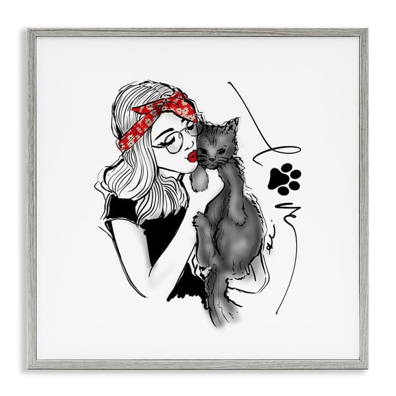 Stupell Industries Eclectic Love Glam Cat Cuddle Gray Framed Giclee Art, 12 x 12, by Alison Petrie