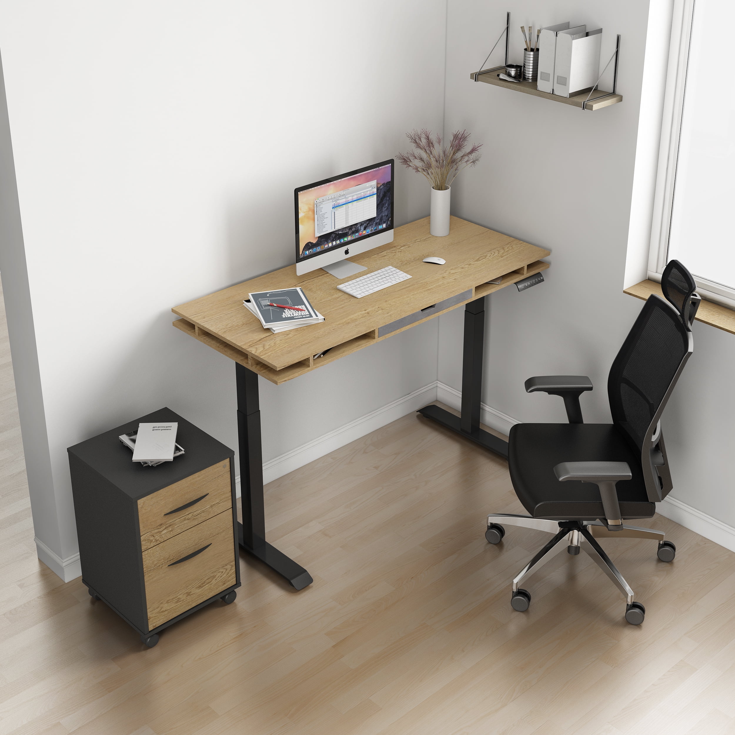 Resenkos Height Adjustable Computer Gaming Standing Desk Home Office Write Study Table, Black Metal Frame Resenkos Height Adjustable Computer Gaming Standing Desk Home Office Write Study Table, Black Metal Frame