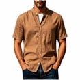 thumbnail image 2 of Kalauyu Men Short Sleeve Button Down Shirts Stand Collar Casual Summer Fashion Lightweight Solid Color Top, 2 of 7