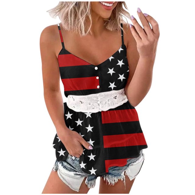 Mujeres verano Casual cuello en V correa de espagueti sin mangas Sling chaleco camisolas verano Racerback impreso Cami camisetas sin mangas Fridja gh6634