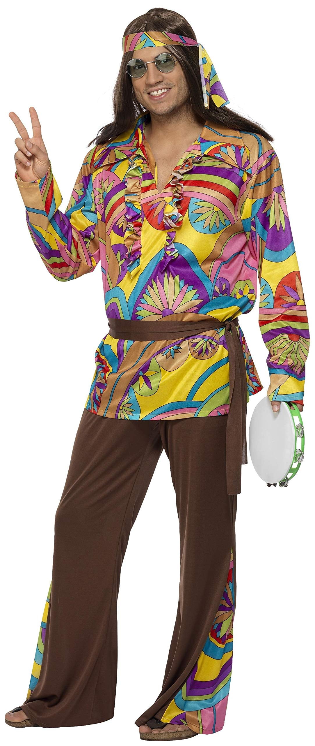 Mens Groovy Stand Out Suit Adults Hippy Psychedelic 60s Peace Fancy Dress M-XL 