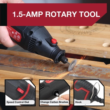 HYPER TOUGH 1.5 AMP CORDED ROTARY TOOL WITH 105 ACCESSORIES, 120V VARIABLE SPEED AND STORAGE CASE