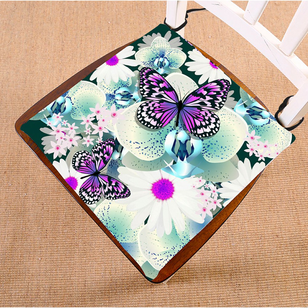 ABPHQTO Flowers Orchid Butterfly Chair Pad Seat Cushion Chair Cushion