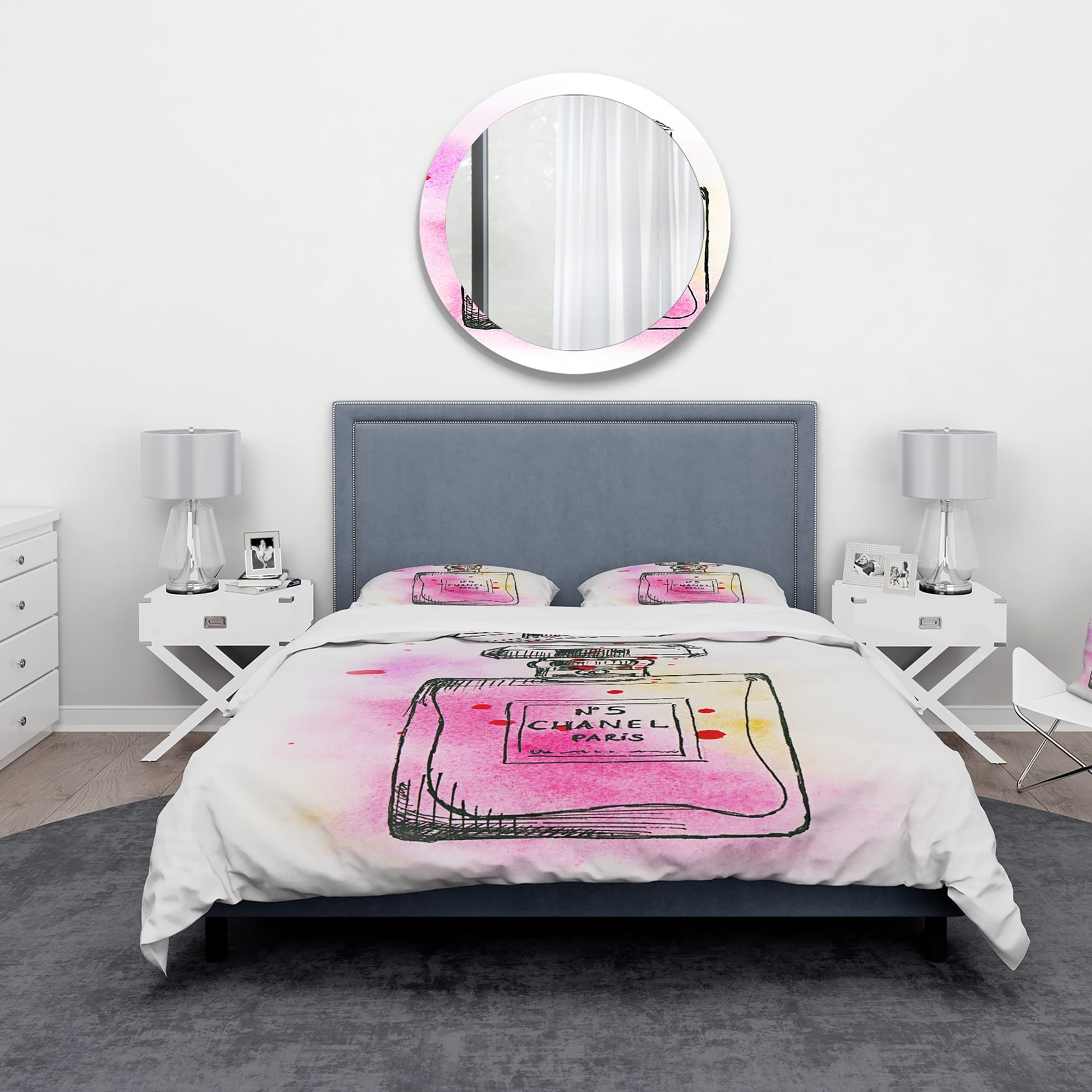 DESIGN ART Designart 'Perfume Chanel Five IV' French Country Duvet Cover  Set Full/Queen Cover + 2 Shams 3 Piece 