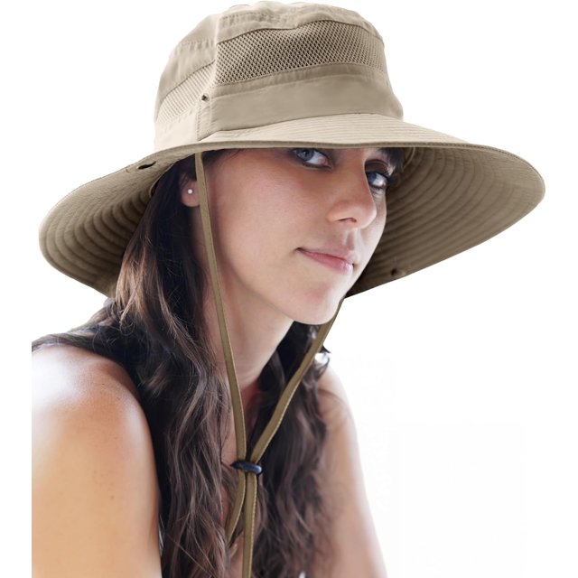 Fishing Hat UPF 50+ Wide Brim Sun Hat for Men and Women, Mens Bucket Hat with UV Protection for Hiking Beach Hats (Khaki
