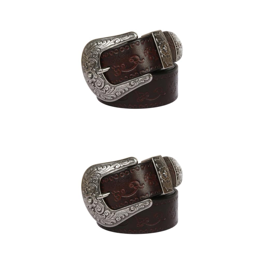 Xinxinyy Elegant Vintage Ceinture de Style Occidental pour Hommes et Femmes Exquis Gaufre Longue Mode Motif Gaufre Rivet Ceinture Petit Rond Cafe