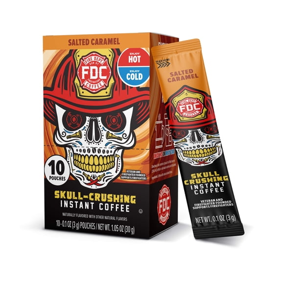 Fire Department Coffee, Skull-Crushing Instant Coffee, Salted Caramel, Pack of 10