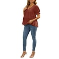 thumbnail image 2 of INSPIRE CHIC Women's Maternity Blouses Boho Ruffled V Neck Button Short Sleeve Tiered Shirts Flowy Loose Casual Tops M Brown, 2 of 6