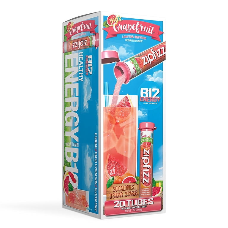 Zipfizz Energy Drink Mix, Pink Grapefruit, 20 ct, B12