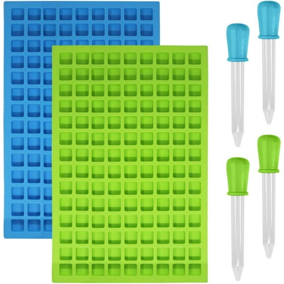 2 paquetes de molde de silicona cuadrado, 126 cavidades Bandejas de cubitos de hielo flexibles y antiadherentes Moldes de gelatina de chocolate dulce de azúcar - 1 azul y 1 verde.