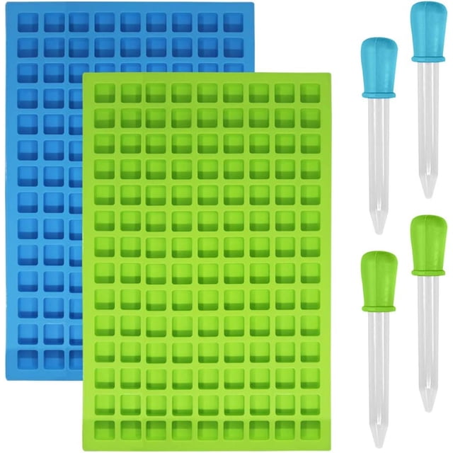 2 paquetes de molde de silicona cuadrado, 126 cavidades Bandejas de cubitos de hielo flexibles y antiadherentes Moldes de gelatina de chocolate dulce de azúcar - 1 azul y 1 verde.