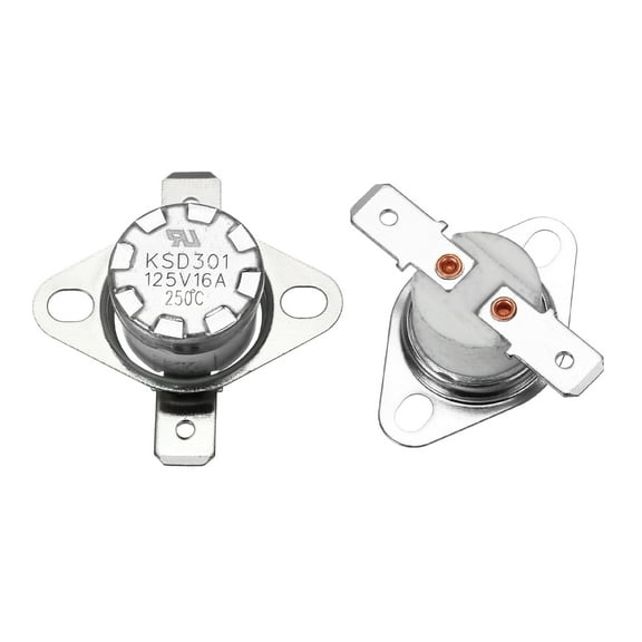 2 Pcs KSD301 Thermostat 250°C/482°F 16A Normally Closed N.C Adjust Snap Disc Temperature Switch,Ceramic Material
