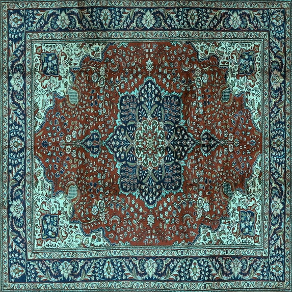 Ahgly Company Indoor Square Medallion Light Blue Traditional Area Rugs, 3' Square
