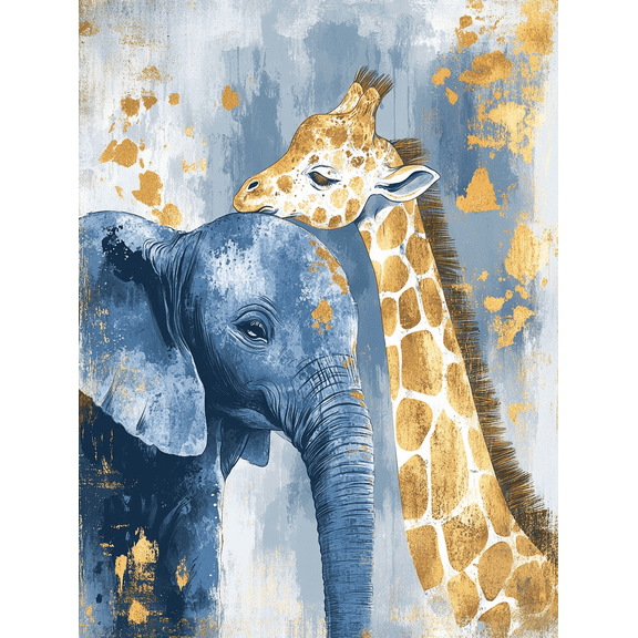 Blue Elephant and Gold Giraffe Canvas Wall Art, Perfect for Living Room, Bedroom, Office, Dining Room, and Hallway Decoration