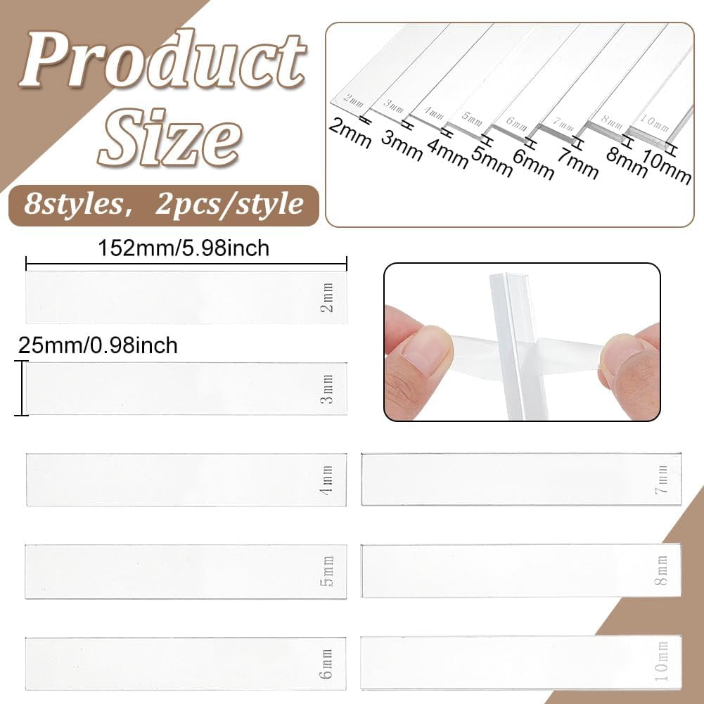 1 Set Acrylic Clay Guide Tool Sets Rectangle Clear 152x25x2~10mm 16pcs
