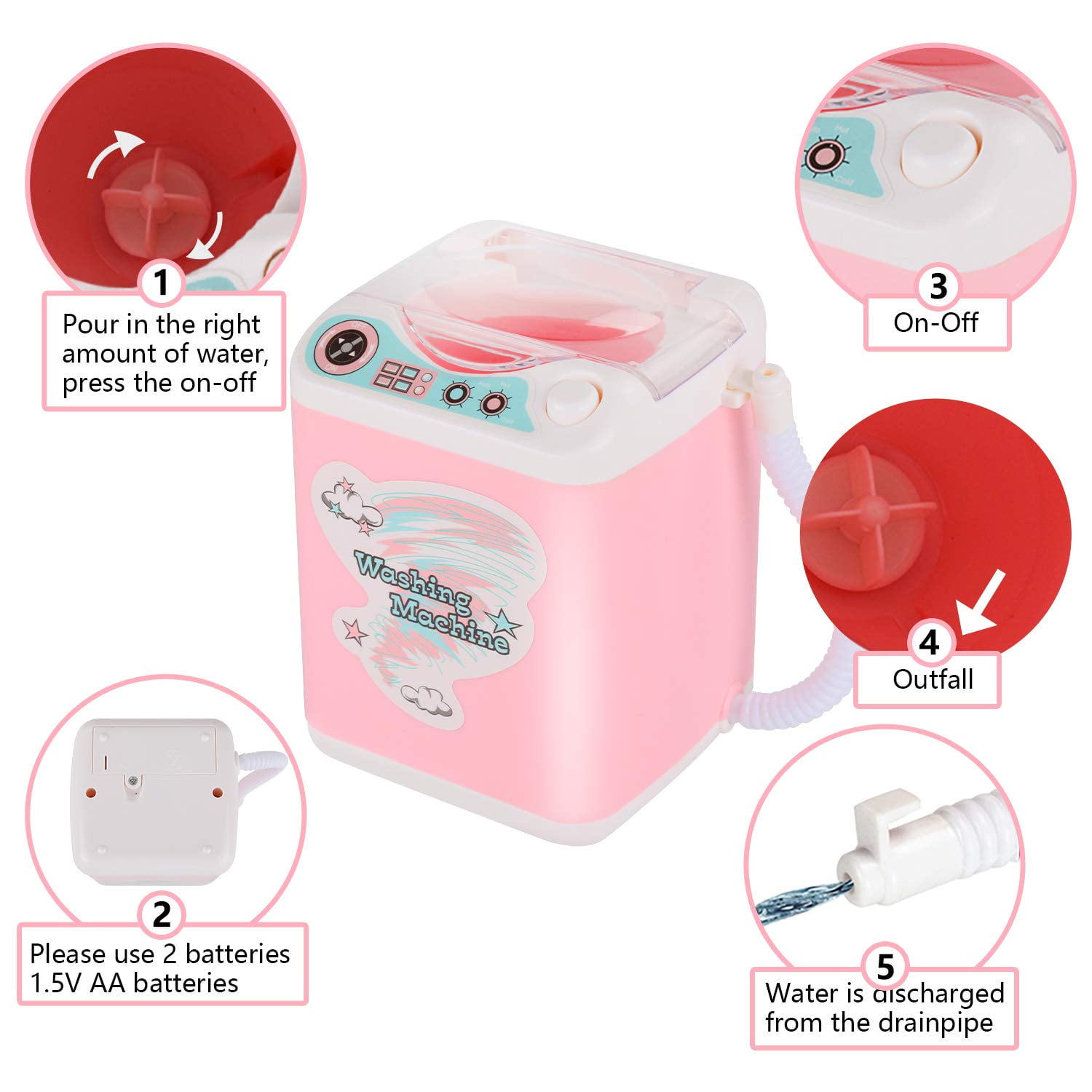 JIANGfu Women Sponge Powder Puff Washing Machine Pink D Makeup Brush Cleaner Device Automatic Cleaning Washing Machine Girls Mini Toy 