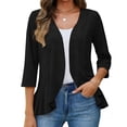 thumbnail image 2 of Womens Casual Open Front Cardigans Lightweight Soft Summer Draped Ruffles 3/4 Sleeve Cardigan, 2 of 7