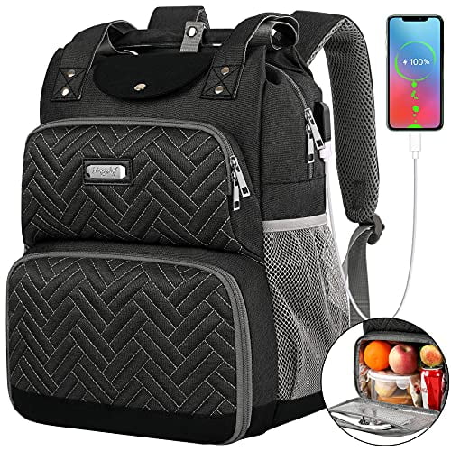 Mogplof Lunch Backpack Lunch Box Backpack For Women Men With Usb Charging Port Rfid Pockets Insulated Cooler Backpacks For Work Waterproof Lunch Boo
