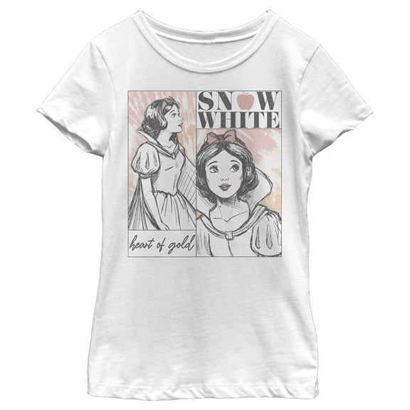 Girl's Snow White and the Seven Dwarfs Heart of Gold Sketch Graphic Tee White Medium