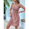thumbnail image 2 of Women'S V-Neck Twist Sleeveless Design Chest Pleated Waist Dress Pink L, 2 of 7