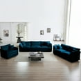 thumbnail image 2 of 3 Piece Extra Deep Seat , Blue Chenille Sectional For Living Room, Wood, Sponge, Breathable Fabric, Comfortable Seating Solid High, 2 of 6