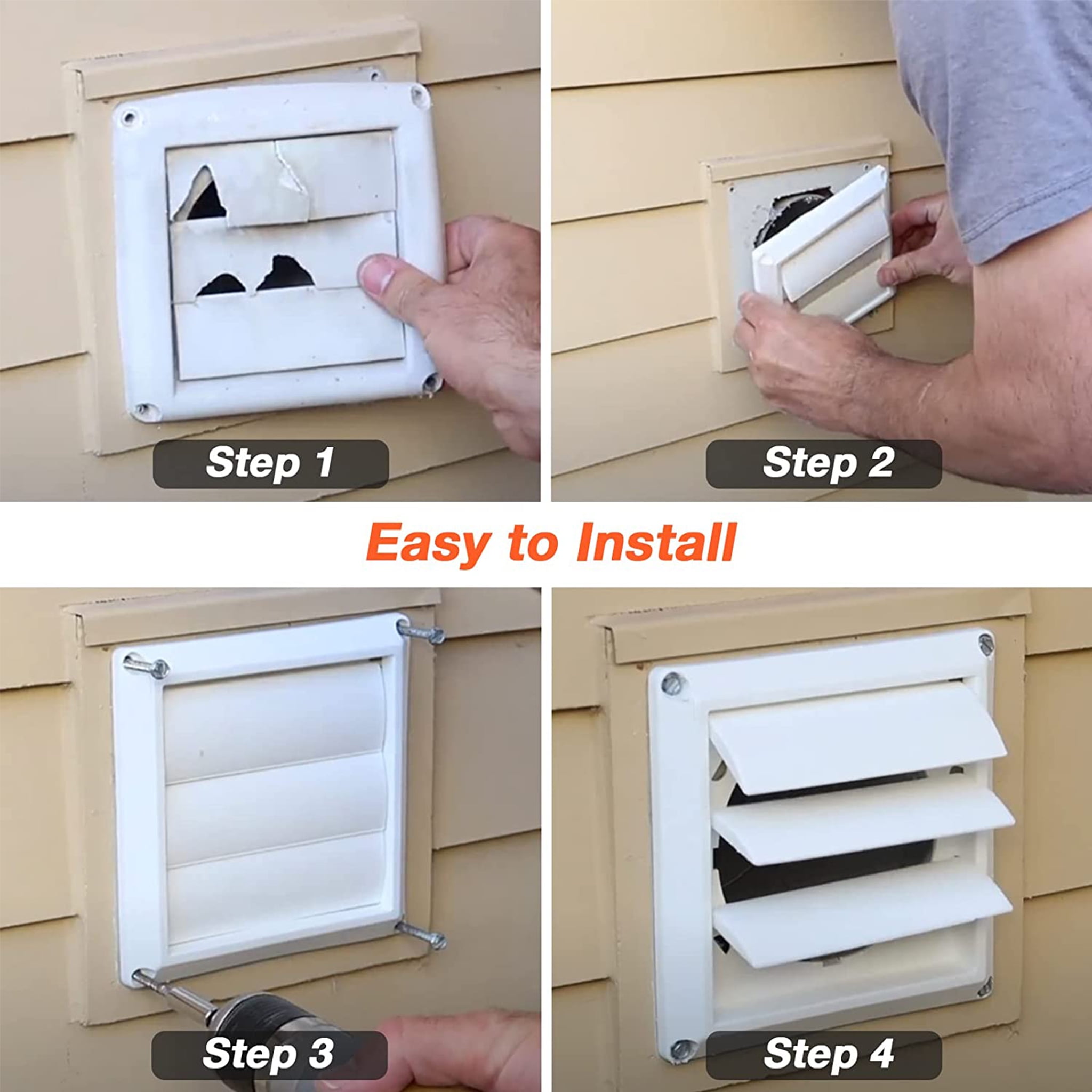 Beaquicy 6-inch Outdoor Vent Cover White Plastic Louvered Dryer Ventilation Grille
