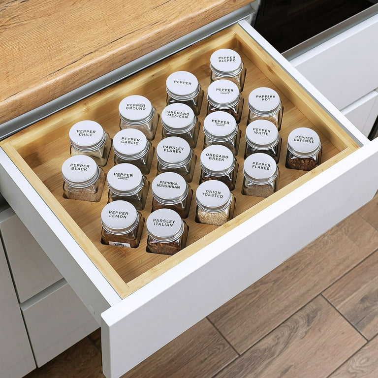 Bamboo Spice Rack Organizer with 20 Pack Empty Glass Spice Jars, Green