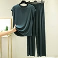 thumbnail image 2 of Bovxnpu Womens Pajamas Sets 2 Piece Lounge Set Cotton Loose Crew Neck Short Sleeve Long Pants Sleepwear, 2 of 5