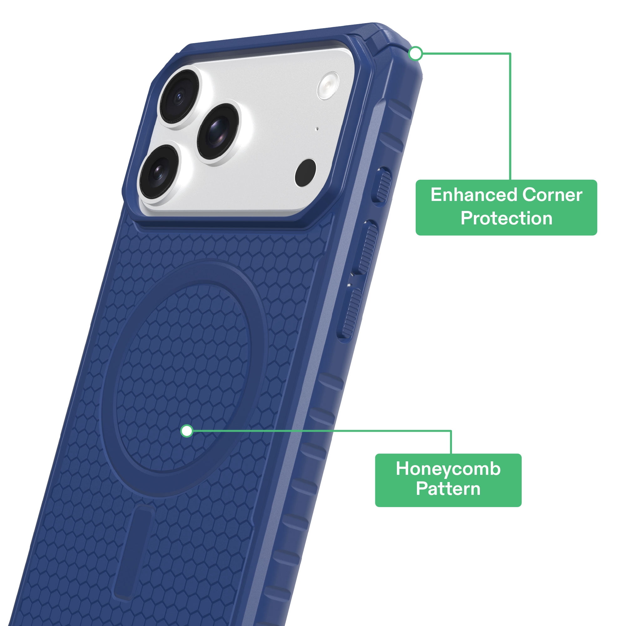 onn Honeycomb Dual-Layer Phone Case for iPhone 18 Pro / 17 Pro, MagSafe Compatible - Blue