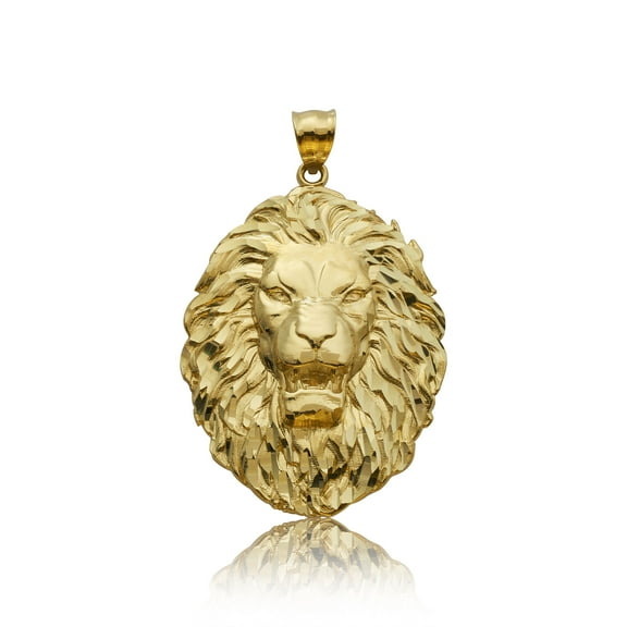 LoveBling 10k Yellow Gold Lion Head Pendant (2.34" x 1.45")