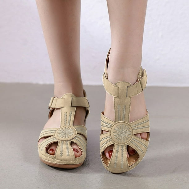 MKLEKYY Sandalias de Plataforma para Mujer, Sandalias Retro de Verano Con Costuras, No Ligeras, de Talla Grande, Con Punta Redonda y Tacón de Cuña, Cómodas