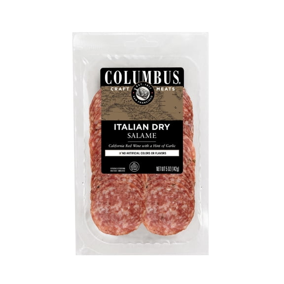 COLUMBUS Italian Dry Pork Salame, Sliced Charcuterie Meat, Refrigerated, 5 oz Plastic Pack