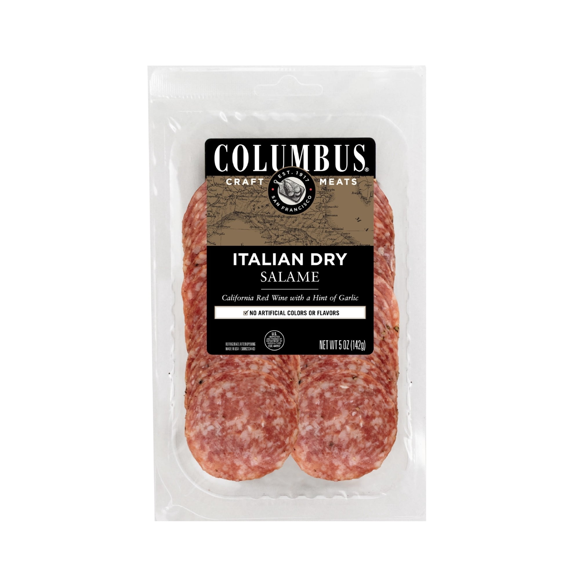 COLUMBUS Italian Dry Pork Salame, Sliced Charcuterie Meat, Refrigerated, 5 oz Plastic Pack