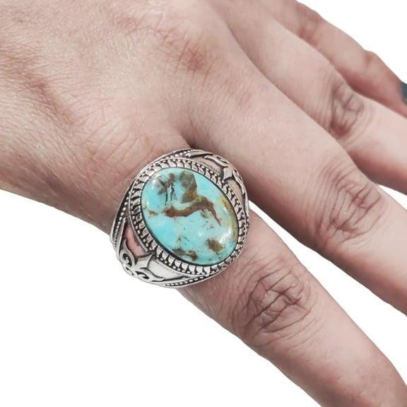 Tibetan Turquoise Ring, Silver Jewelry, 925 Silver Ring, Father's Day, AAA Natural Turquoise, December Birthstone Ring, Heavy Mens Ring, Spiritual Healing Gemstone, Christmas, Signet Mens Ring