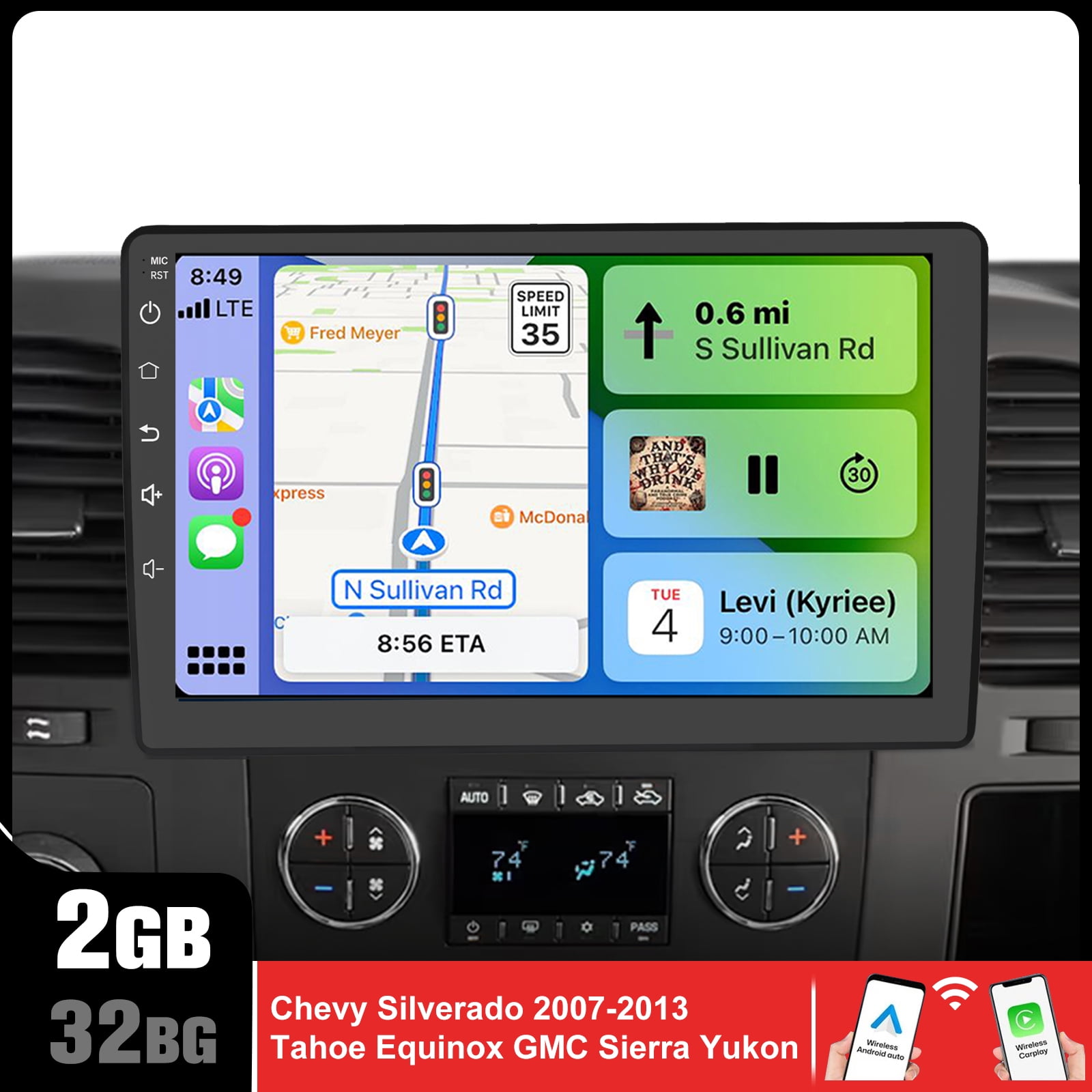 10.1 Inch Car Stereo Radio for 2007-2013 Chevy Silverado & GMC Sierra, Android Touchscreen with Wireless CarPlay & Android Auto, Bluetooth, WiFi, and Built-in GPS Navigation