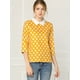 thumbnail image 3 of Blusa de Halloween para mujer Allegra K Polka Dots Contraste Peter Pan Collar 3/4 Mangas Amarillo L, 3 of 6